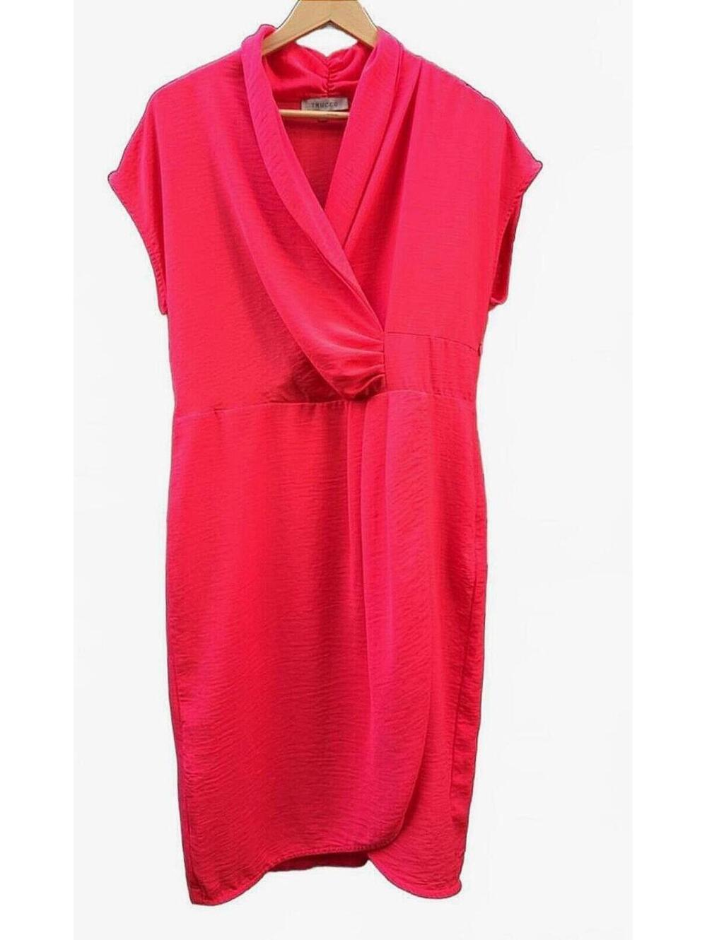 Trucco Coral Silky Wrap Dress Wedding Guest Formal Size Med.